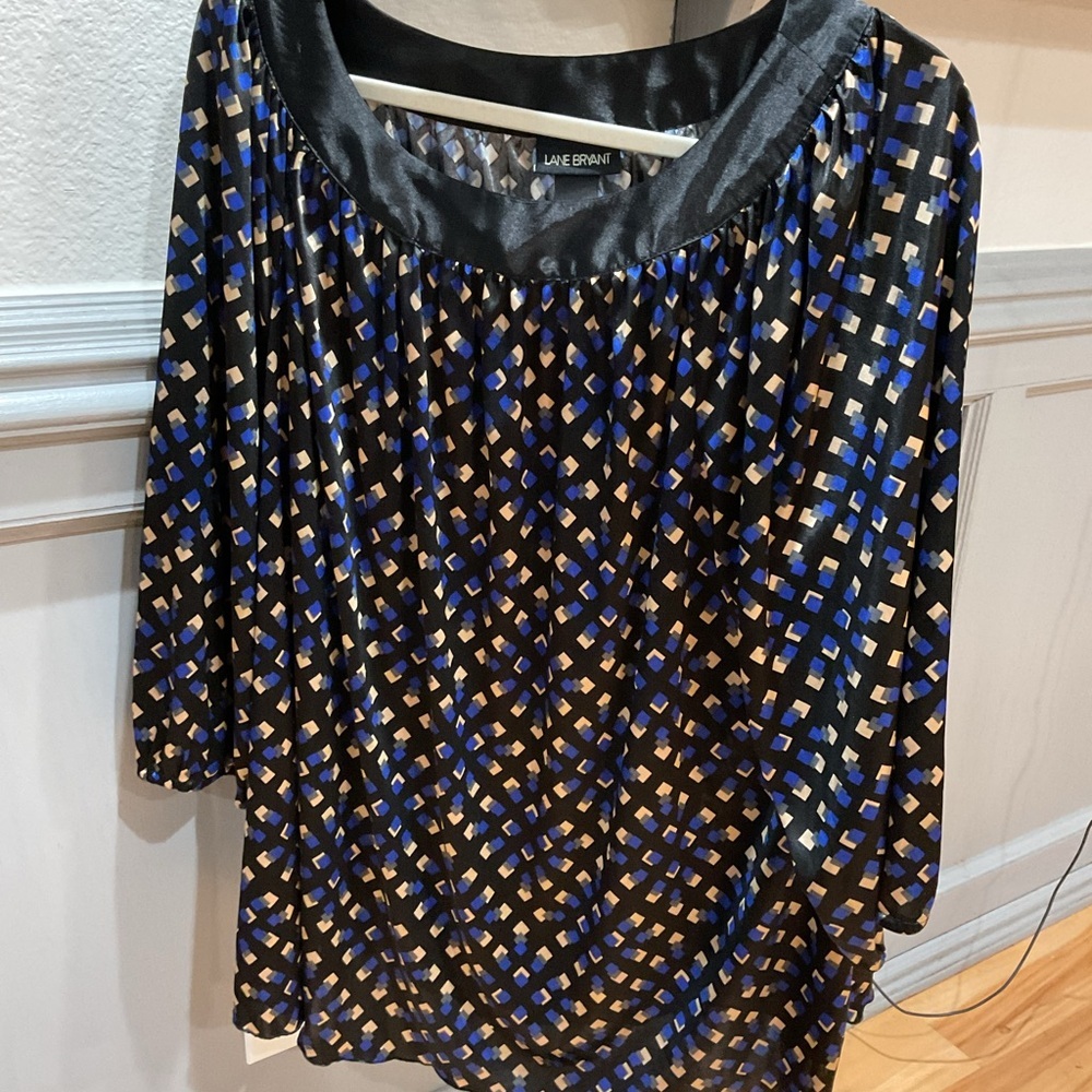 Lane Bryant Black and Blue Patterned Blouse